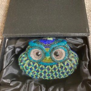 Crystal Gunmetal Tone Owl Clutch